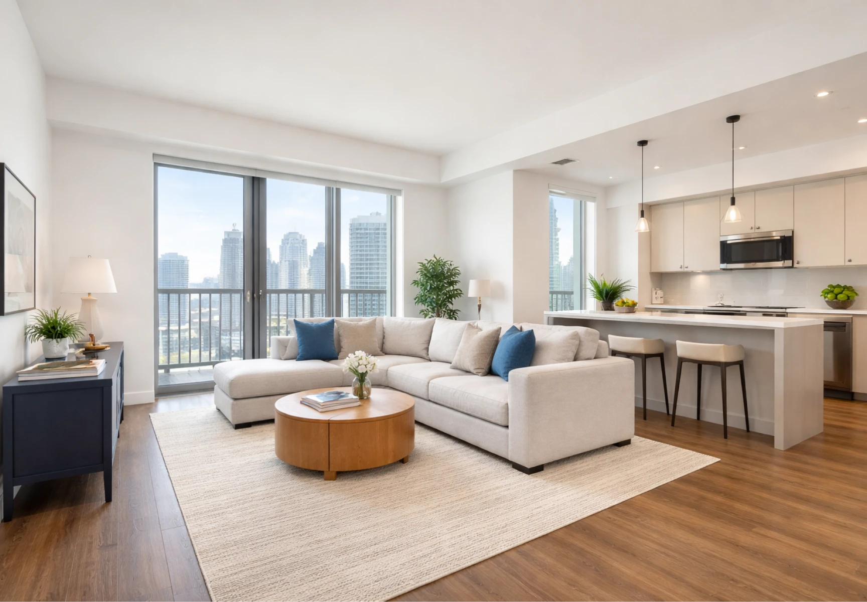 Completed professional condo painting project in a Toronto high-rise with bright white walls and clean trim finish